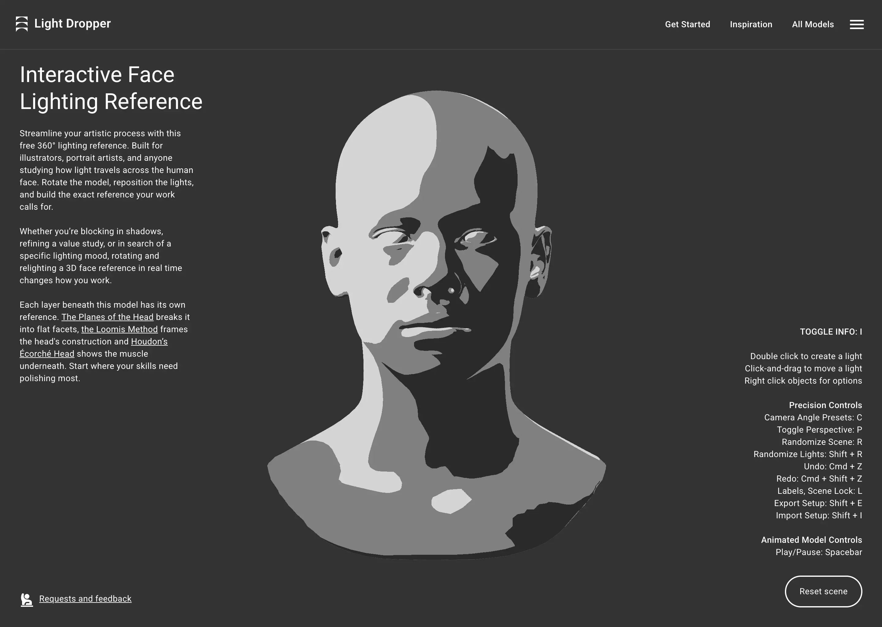 Value shaded bust of a human head showing varied lighting and shadows for artistic reference.