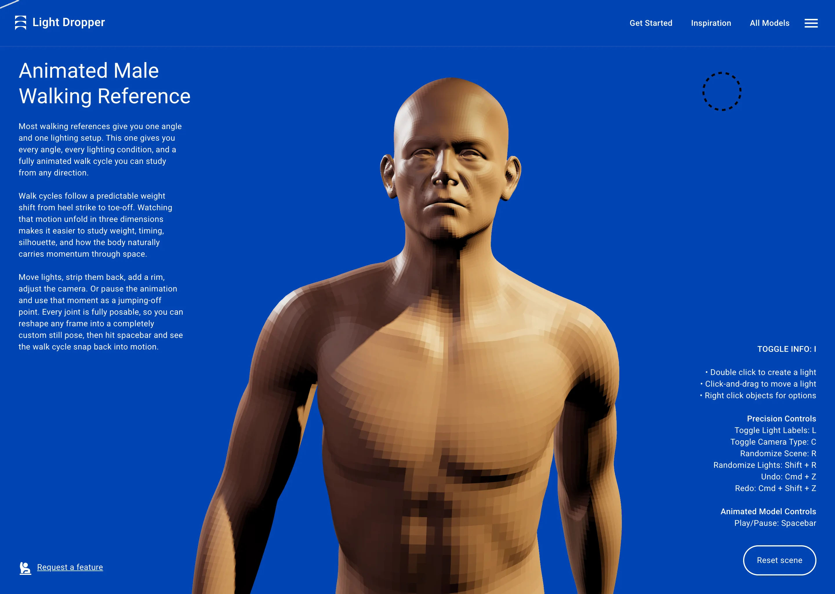 Animated 3D model of a male walking. Every joint is fully posable, so you can reshape any frame into a completely custom pose.